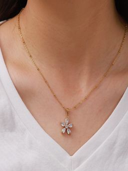 AQUASTREET - 18K Gold Plated White Floral Zircon Necklace