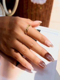 AQUASTREET - 18K Gold Plated White Zircon Heart Layered Ring