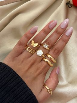 ISHKAARA - Multi-Color Statement Bloom Stack Rings (Pack of 6)