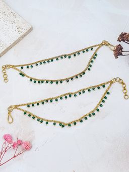 GRIIHAM - Gold Plated 2 Line Green Stone Maatil Earrings