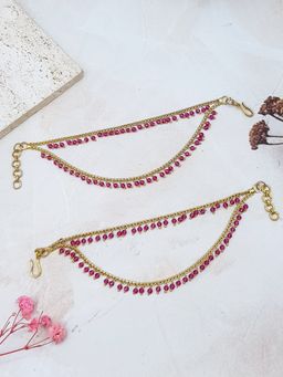 GRIIHAM - Gold Plated 2 Line Pink Stone Maatil Earrings