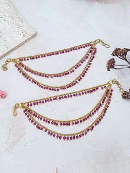 GRIIHAM - Gold Plated 3 Line Pink Stone Maatil Earrings