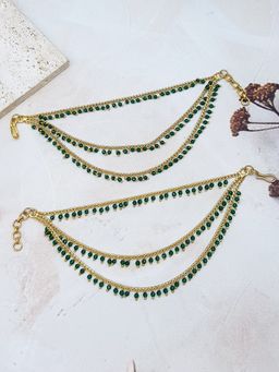 GRIIHAM - Gold Plated 3 Line Green Stone Maatil Earrings