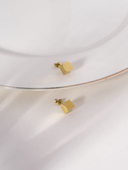 Palmonas - Gold Solid Cube Stud Earrings