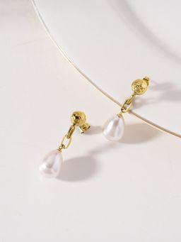 Palmonas - White Link Chain Pearl Drop Earrings