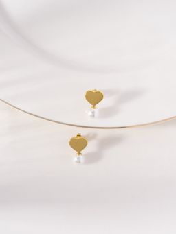 Palmonas - Gold Sleek Heart Pearl Accent Drop Earrings