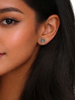 Accessher - Oxidised Silver Traditional Motif Stud Earrings