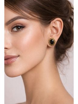 Accessher - Oxidised Golden Black Textured Oval Stud Earrings