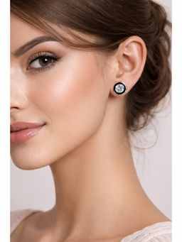 Accessher - Silver-Tone American Diamond Round Stud Earrings