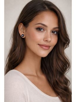 Accessher - Black Faux Pearl Round Stud Earrings