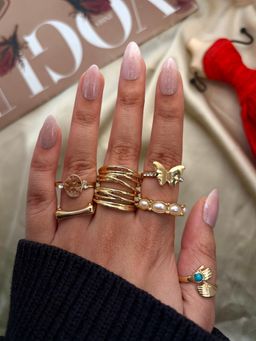 ISHKAARA - Multi-Color Golden Butterfly Stack Rings (Pack of 6)