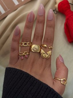 ISHKAARA - Multi-Color Golden Butterfly Stack Rings (Pack of 6)