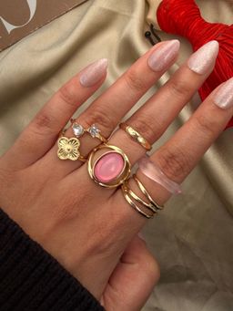 ISHKAARA - Multi-Color Golden Layered Stack Rings (Pack of 6)