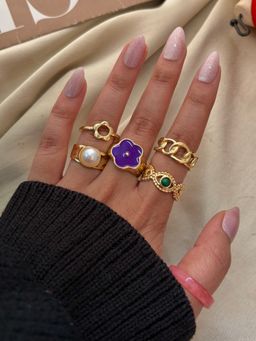 ISHKAARA - Multi-Color Luna Bloom Stack Rings (Pack of 6)
