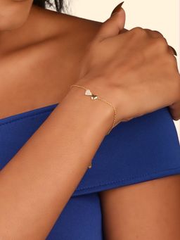 LuxeVogue - 925 Sterling Silver Dainty Golden White Twin Heart Chain Bracelet