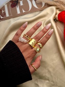 ISHKAARA - Multi-Color Minted Golden Stack Rings (Pack of 6)