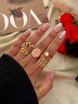 ISHKAARA - Multi-Color Golden Bloom Stack Rings (Pack of 6)