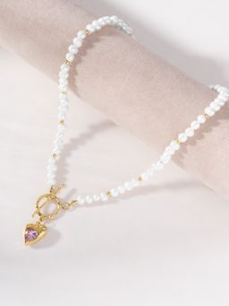 Palmonas - Pink Amethyst Heart Pearl Necklace