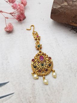 GRIIHAM - Gold Plated Multi-Color Stones Maang Tikka
