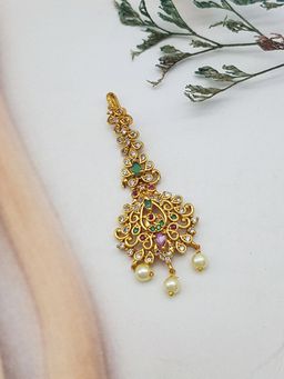 GRIIHAM - Gold Plated CZ Multi-Color Stones Maang Tikka
