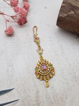 GRIIHAM - Gold Plated CZ Multi-Color Stones Maang Tikka