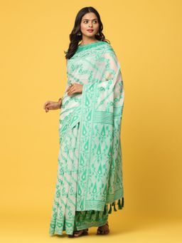 Vastranand - Womens Tropical Floral Tant Zari Woven Silk Jamdani Saree with Unstitched Blouse