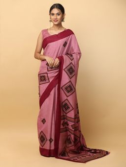 Vastranand - Patola Print Silk Party Pink Saree with Unstitched Blouse