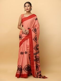 Vastranand - Patola Print Silk Party Orange Saree with Unstitched Blouse
