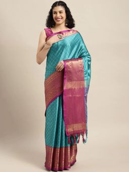 Vastranand - Blue Woven Design Banarasi Saree with Unstitched Blouse