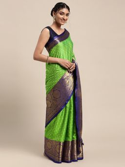 Vastranand - Green Woven Design Banarasi Saree with Unstitched Blouse