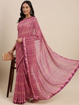 Vastranand - Burgundy Abstract Print Saree with Unstitched Blouse