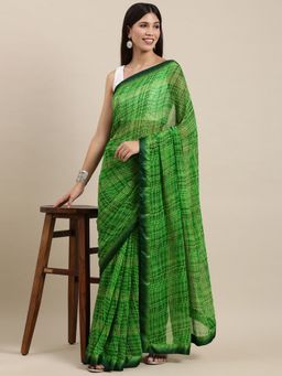 Vastranand - Green Abstract Printed Saree with Unstitched Blouse