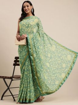 Vastranand - Green Ethnic Printed Saree with Unstitched Blouse