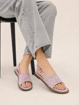 Twenty Dresses by Nykaa Fashion - Women Sheer Floral Embroidered Sandals - Lavender