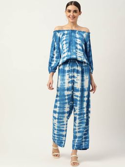 Maaesa - Women Tie and Dye Viscose Rayon Blue Co-ord Set