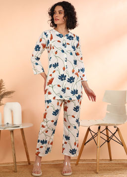 Maaesa - Women Floral Viscose Rayon Multi-Color Co-ord Set