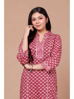 Doriyaan - Womens Floral Printed Charming Pink Straight Kurta with Palazzo (Set of 2)