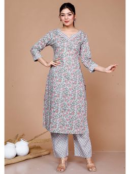 Doriyaan - Womens Blue Cotton Printed Kurta Palazzo (Set of 2)