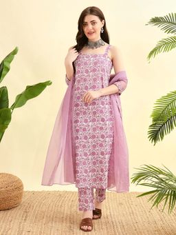 Meeranshi - Lavendar Sleeveless Kurta Trousers with Dupatta (Set of 3)