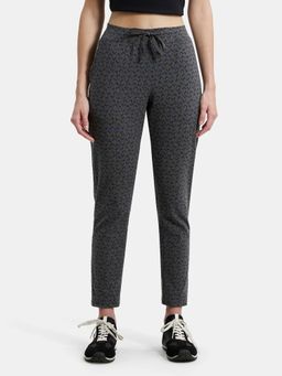 Jockey - 1301 Women Super Combed Cotton Elastane Trackpants - Charcoal Melange Printed