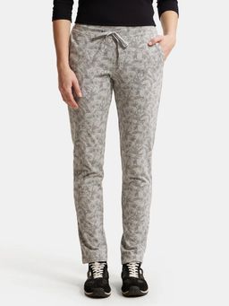 Jockey - 1301 Women Super Combed Cotton Elastane Trackpants - Lt Grey Melange Printed