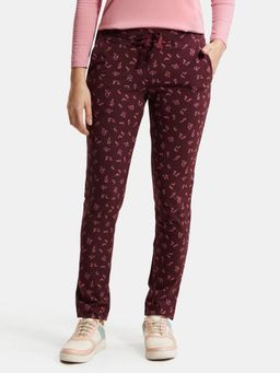Jockey - 1301 Women Super Combed Cotton Elastane Trackpants - Wine Tasting Printed