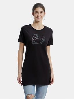 Jockey - UL48 Women Cotton Printed Long Length T-Shirt - Black Assorted Prints