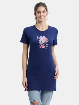 Jockey - UL48 Women Cotton Printed Long Length T-Shirt - Imperial Blue Assorted Prints