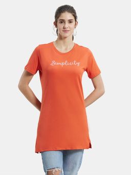 Jockey - UL48 Women Cotton Printed Long Length T-Shirt - Orange Rust Assorted Prints
