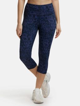 Jockey - MW36 Women Microfiber Elastane Slim Fit Active Wear Capri - Peacoat Print