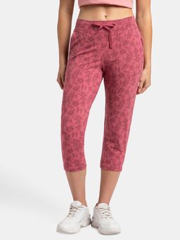 Jockey - 1300 Women Super Combed Cotton Elastane Printed Capri - Rosewine