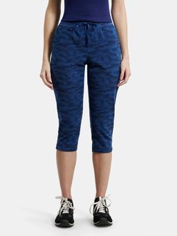 Jockey - 1300 Women Super Combed Cotton Elastane Printed Capri - Vintage Denim Melange