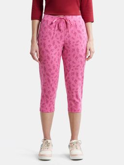 Jockey - 1300 Women Super Combed Cotton Elastane Printed Capri - Ibis Rose Melange