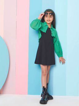 PSPeaches - Green Jacket with Black Dress for Girls (Set of 2)